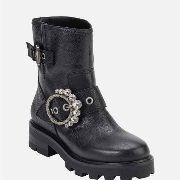 Karl Lagerfeld Black Moto Boots with Rhinestone Detail - Picture 1 of 2